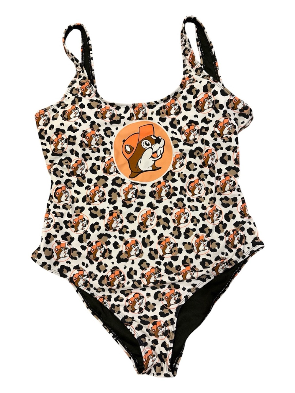 Buc-ee's Women's Leopard Print One-Piece Swimsuit in White and Orange